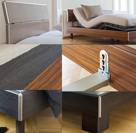 Swissflex bed classic swissbed kersen, eiken donker, eiken licht, kersenhout 140, 160, 180,200 cm.jronde poot of hoekpoot titanium accent slaapkenner theo bot ledikant